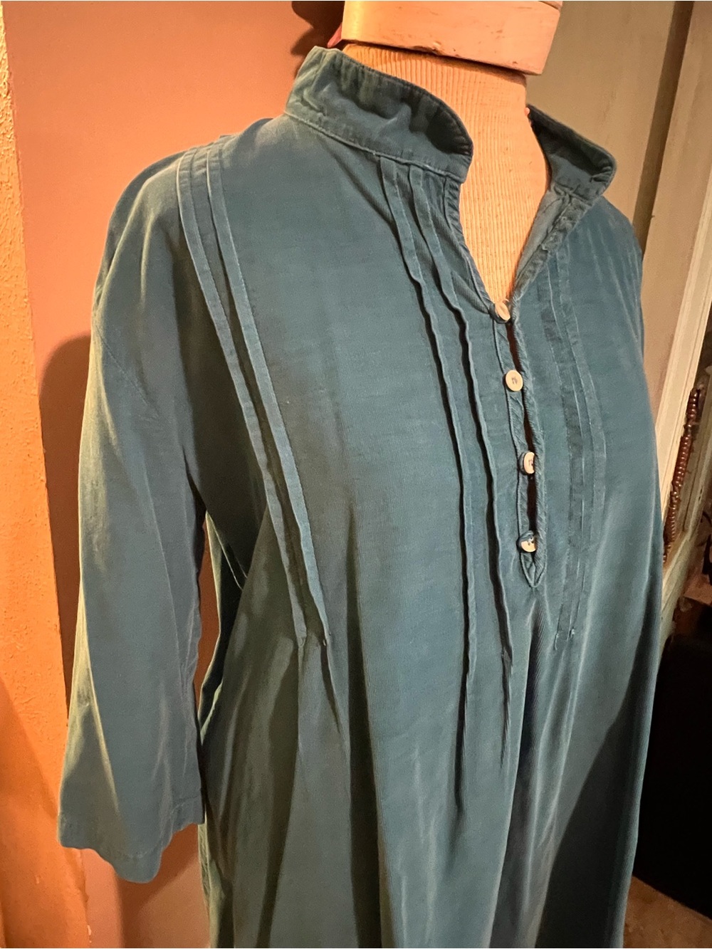 CP Shades Cotton Soft Cord Tunic Shirt Teal Blue Sz Medium Lagenlook Tab Sleeve - Picture 2 of 12